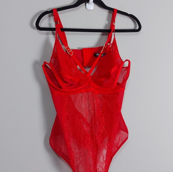 Torrid V-shape Neck Strap Lace Bodysuit Plus Size 2X Red Underwire Cups Chemise - Picture 4 of 5